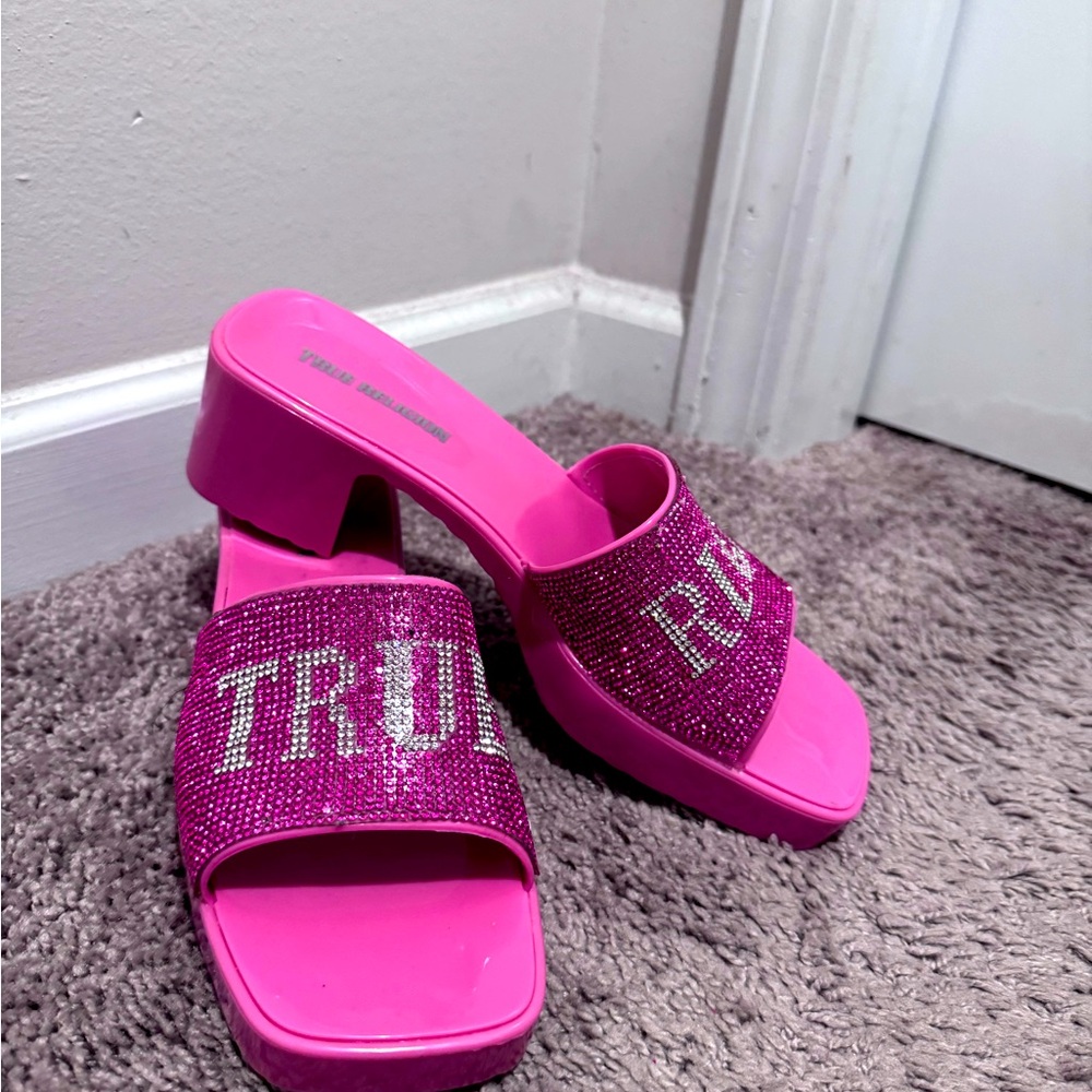 Pink true religion jelly heels